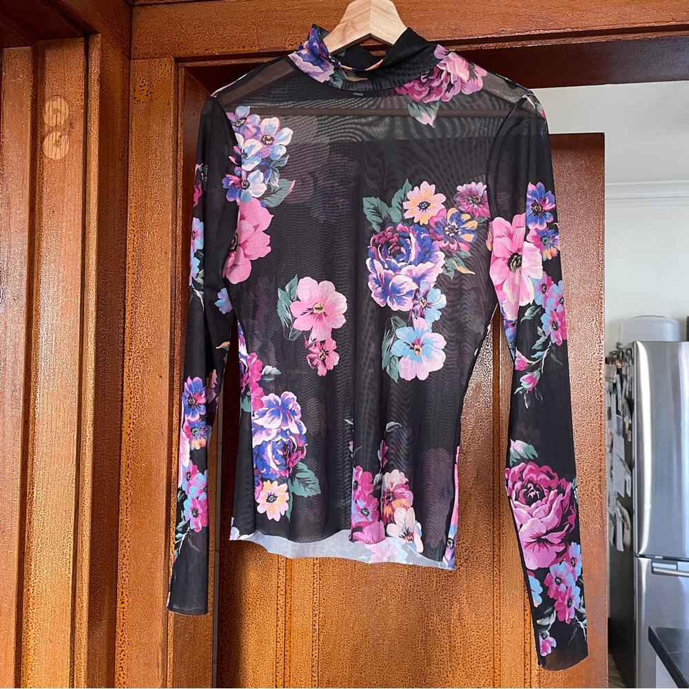 AFRM Floral Mesh Long Sleeve Top size L EUC
